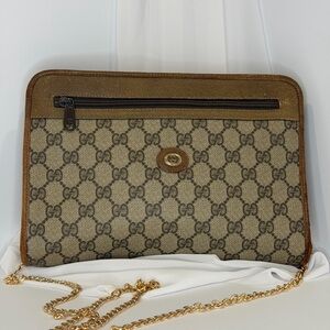 Gucci Beige and Brown Shoulder Bag with Gold Chain